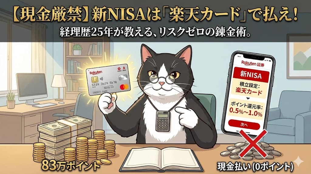 【現金厳禁】新NISAは「楽天カード」で払え！経理歴25年が教える、リスクゼロの錬金術。83万ポイント達成の実績あり。