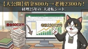 借金800万円から老後資金2300万円への大逆転を解説する、経理夫のExcelシミュレーション画面のアイキャッチ画像